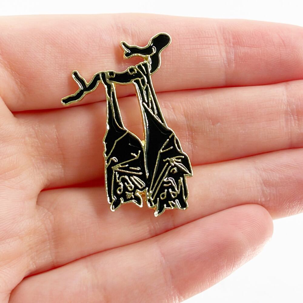 Two Bats Hanging Upside Down Enamel Pin Black Bat Gothic Spooky Halloween